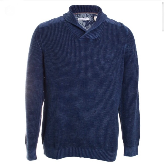$158 Mens TOMMY BAHAMA Relax Blue TIDEMARK Shawl Knit Sweater Sz Large
